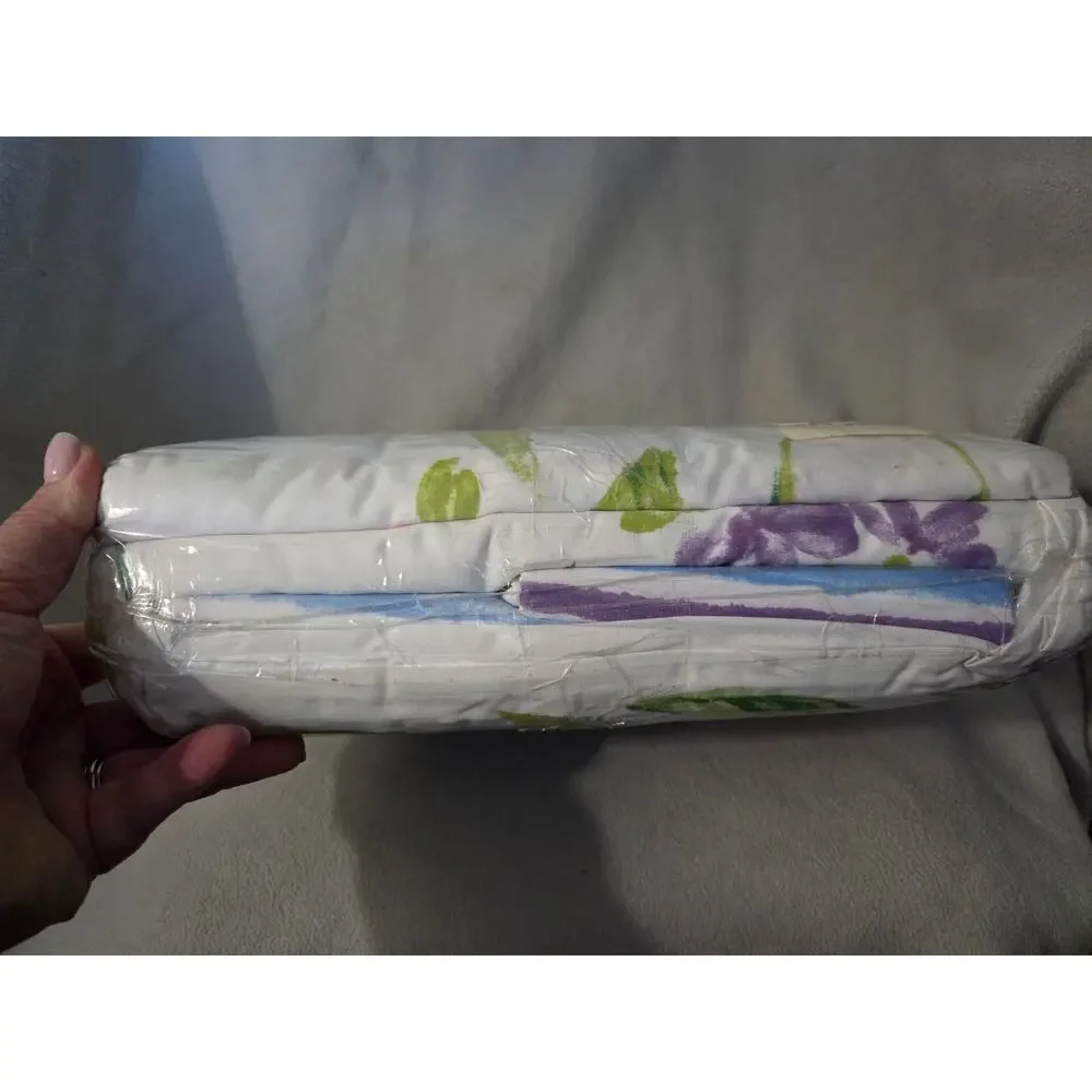 Vtg Di Lewis For Revman KING Bed in Bag Sheet SET White Floral